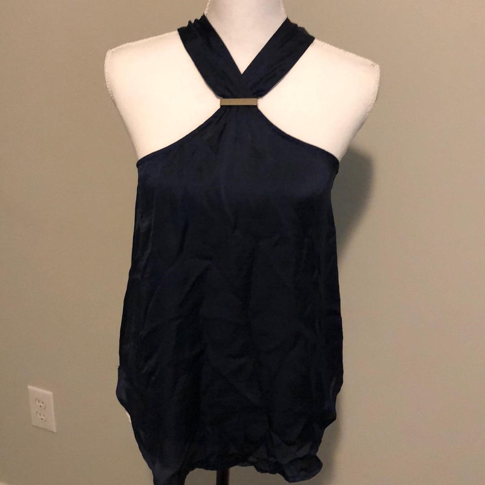 Navy blue silk tank top